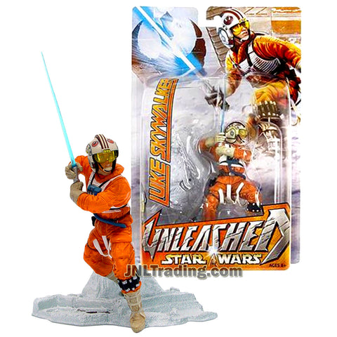 Star Wars Year 2003 Unleashed Series 6 Inch Tall Figure - LUKE SKYWALKER in X-Wing Pilot's Uniform with Blue Lightsaber and Display Base
