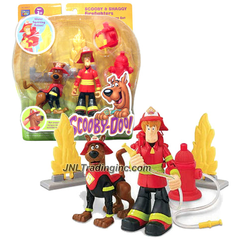 Thinkway Scooby-Doo! Series Deluxe 5 Inch Tall Action Figure - SCOOBY and SHAGGY as FIREFIGHTERS with Collapsing Flames, Fire Hydrant and Backpack