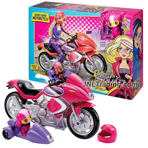 Mattel Year 2015 Barbie Spy Squad Series 12 Inch Doll Vehicle Set - SECRET AGENT MOTORCYCLE with Puppy Techbot Percy, Helmet and Detachable Side Car