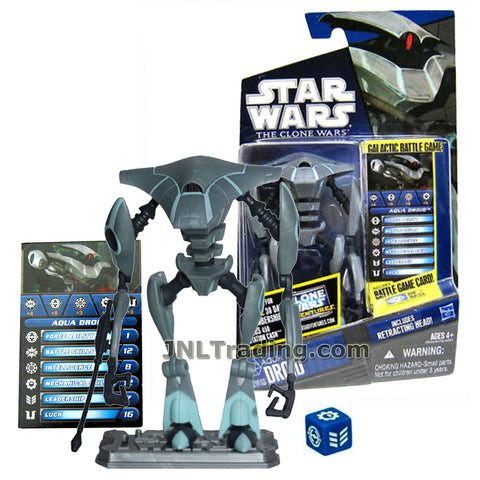 Star Wars Year 2011 Galactic Battle Game The Clone Wars Series 4 Inch Tall Figure - AQUA DROID CW46 with Retracting Head, Blaster, Battle Game Card, Die and Display Base