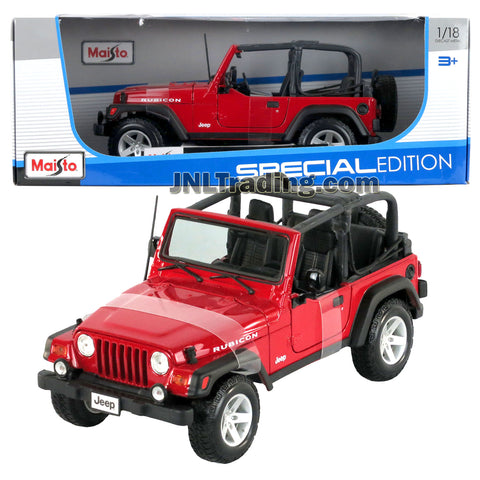 Maisto Special Edition Series 1:18 Scale Die Cast Car - Red Compact SUV JEEP WRANGLER RUBICON (Dimension: 8" x 3-1/2" x 3-1/2")