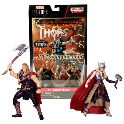 Hasbro Year 2015 Marvel Legends Comic Book Series 2 Pack 4-1/2" Tall Figure - DEFENDERS OF ASGARD with ODINSON, THOR, Axe, Mjolnir Hammer & Comic