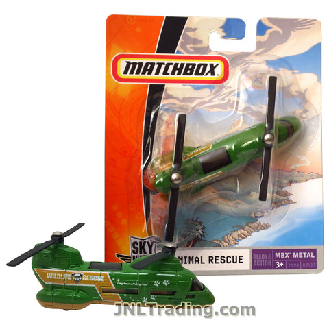 Matchbox Year 2007 Sky Basters Series Die Cast Metal Aircraft #23 - Tandem Helicopter Wildlife ANIMAL RESCUE Chopper K7517 (D: 4" x 1-1/4" x 1-1/2")