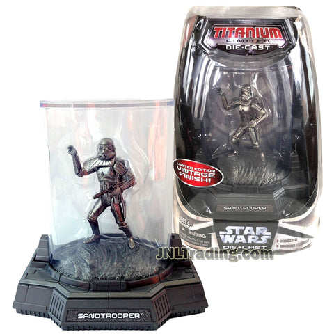 Star Wars Year 2006 Titanium Die Cast Series 4 Inch Tall Figure - Limited Edition Vintage Finish SANDTROOPER (Silver Color) with Blaster and Display Case