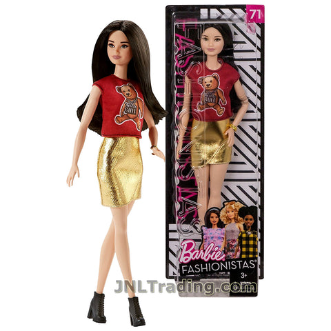 Barbie Year 2017 Fashionistas Series 12 Inch Doll #71 - Asian RAQUELLE FJF36 in Red Teddy Bear Flair Tops and Gold Color Mini Skirt with Bracelet