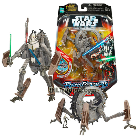Star Wars Year 2005 Transformers Series 7 Inch Tall Action Figure - GENERAL GRIEVOUS WHEEL BIKE with Blue and Green Lightsabers Plus General Grievous Pilot Mini Figure