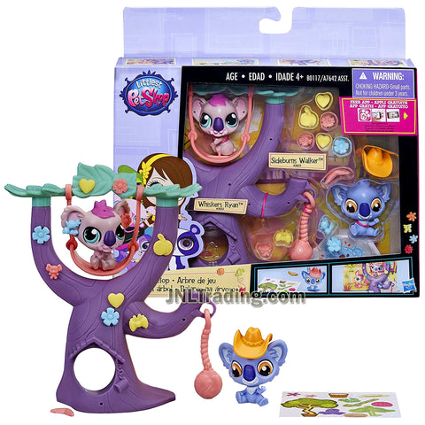Year 2014 Littlest Pet Shop LPS Bobble Head Pet Set - TREETOP with 2 Koala Whiskers Ryan #3832 and Sideburns Walker (#3833) Plus Accessories
