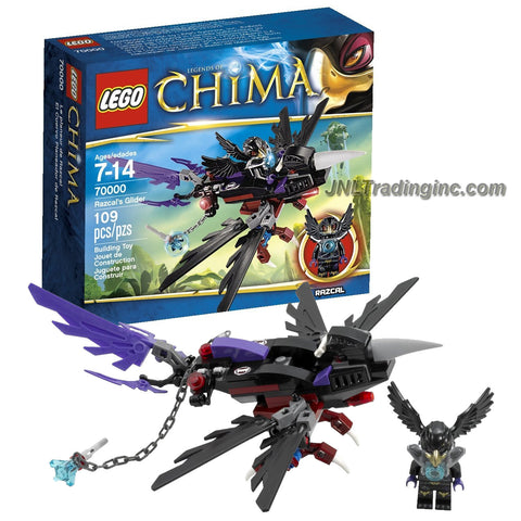 Lego Year 2013 "Legends of Chima" Series Vehicle Set #70000 - RAZCAL'S GLIDER with CHI, Folding Wings, Grabbing Legs and a Chain with Handle Plus Razcal Minifigure (Total Pieces: 109)