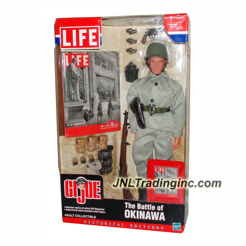 Hasbro Year 2002 GI JOE LIFE Historical Edition 12 Inch Tall Soldier Figure - THE BATTLE OF OKINAWA with Soldier Figure, Miniature LIFE Magazine & Cover, Grenades, M1 Garand Rifle, Grenade Bag, Dog Tags, Entrenching Tool, .38 Revolver, Canteen, Jacket, Helmet, Belt/Clips, Ammo Bag and M1 Bullets