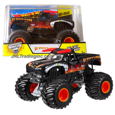 Hot Wheels Year 2014 Monster Jam 1:24 Scale Die Cast Official Monster Truck Series #BGH42 - Black Color EL TORO LOCO with Monster Tires, Working Suspension and 4 Wheel Steering (Dimension - 7 L x 5-1/2 W x 4-1/2 H)
