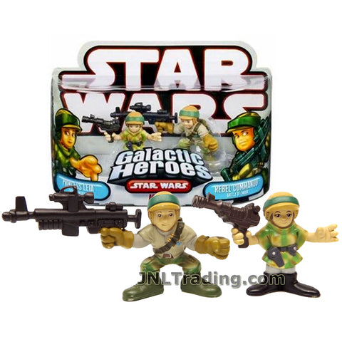 Star Wars Year 2007 Galactic Heroes Series 2 Pack 2 Inch Tall Mini Figure - Endor General PRINCESS LEIA with Blaster and Battle of Endor REBEL COMMANDO with Rifle