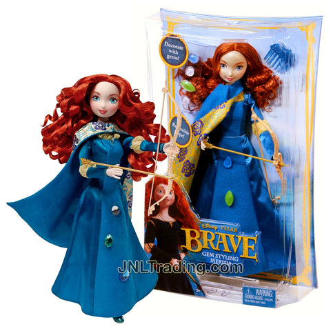 Year 2011 Disney Movie Series BRAVE 10-1/2 Inch Tall Doll Set - Gem Styling MERIDA with Reversible Cape, 4 Decorative Gems, Hairpin, Long Bow and Arrow