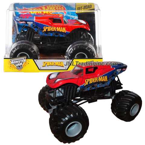 Hot Wheels Year 2014 Monster Jam 1:24 Scale Die Cast Official Monster Truck Series #CHV10 : Marvel SPIDER-MAN with Monster Tires, Working Suspension and 4 Wheel Steering (Dimension - 7" L x 5-1/2" W x 4-1/2" H)