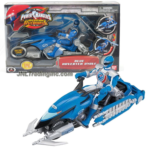 Bandai Year 2006 Power Rangers Operation Overdrive Series 8-1/2 Inch Long Action Figure Vehicle Set - BLUE HOVERTEK CYCLE that Morphs to Chopper with 2 Missiles Plus Blue Ranger Figure