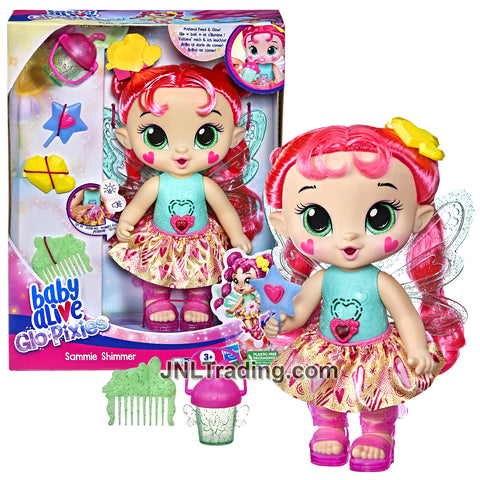 Year 2021 Baby Alive Glo Pixies Series 11 Inch Electronic Doll - SAMMIE SHIMMER with Cup, Hairbrush, Wand, Heart Plus Light and Sound FX