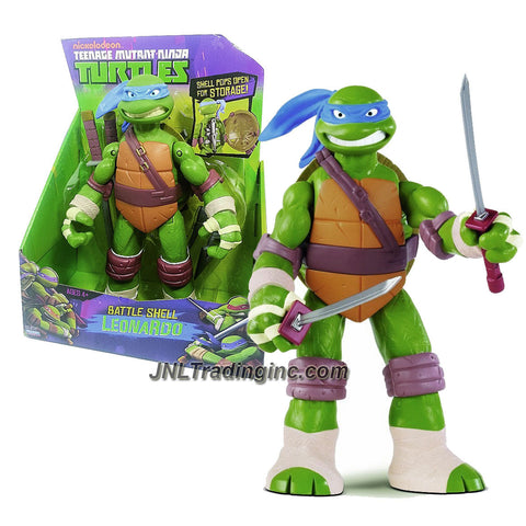 Playmates Year 2012 Teenage Mutant Ninja Turtles TMNT "Battle Shell" Series 11 Inch Tall Action Figure - LEONARDO with Storage Shell, 2 Katana Swords with Sheaths, 2 Throwing Knives and 2 Shuriken Stars