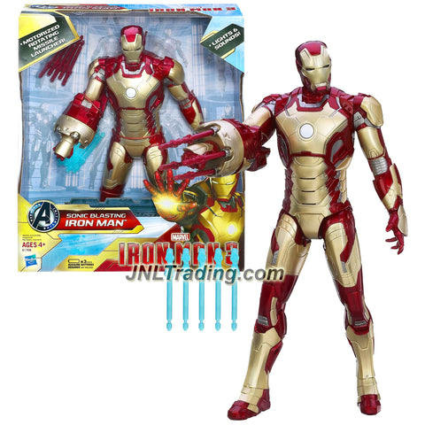 Hasbro Year 2012 Marvel Iron Man 3 Series 13 Inch Tall Electronic Action Figure - SONIC BLASTING IRON MAN with Lights, Sounds and Phrases Plus Motorized Missile Launcher and 10 Missiles