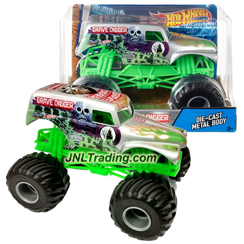 Hot Wheels Year 2016 Monster Jam 1:24 Scale Die Cast Metal Body Official Truck - 4 Time Champion Bad to the Bone SILVER GRAVE DIGGER DJW86 with Monster Tires, Working Suspension and 4 Wheel Steering