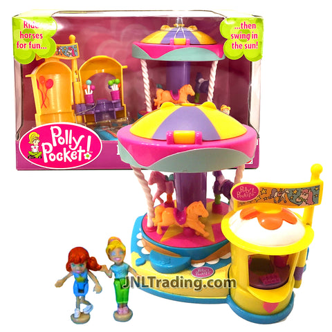 Year 2006 Polly Pocket PollyWorld Series CAROUSEL PLAYSET with Polly and Lila Mini Figures