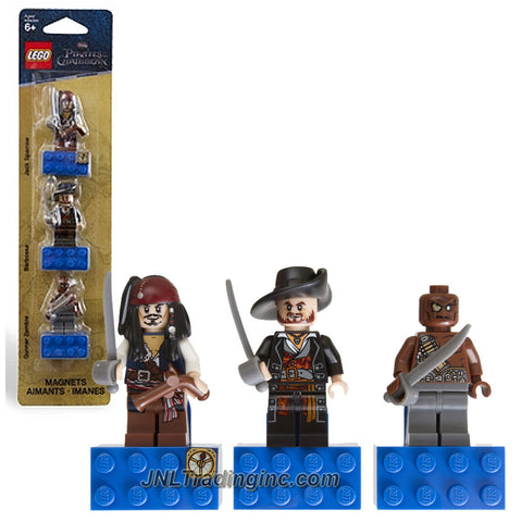 Lego Year 2011 Disney Pirates of the Caribbean Series 3 Pack Minifigure Magnets Set # 853191 : Jack Sparrow with Sword and Flintlock Pistol, Captain Barbossa with Sword and Gunner Zombie with Sword Plus 3 Magnet Bases
