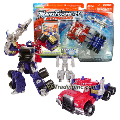 Hasbro Year 2002 Transformers Robots In Disguise Armada Series Deluxe Class 6 Inch Tall Robot Action Figures - OPTIMUS PRIME (Vehicle Mode: Rig Truck) with Over-Run Mini-Con Figure (Alt. Mode: Jet Plane and Blaster) Plus Bonus Comic Book