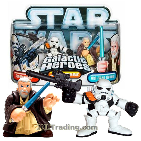 Star Wars Year 2006 Galactic Heroes Series 2 Pack 2 Inch Tall Mini Figure - SANDTROOPER with Blaster Rifle and OBI-WAN KENOBI with Lightsaber