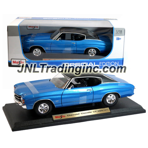 Maisto Special Edition Series 1:18 Scale Die Cast Car -  Blue Classic Hardtop Sports Coupe 1971 Chevrolet Chevelle SS 454 with Base (Dim:10"x4"x3")