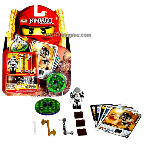 Lego Year 2011 Ninjago "Masters of Spinjitzu" Animated Series Battle Figure Set # 2174 - KRUNCHA with Golden Double Axe, Silver Bone, and Spike on a Chain Plus Earth Optic Spinner, 1 Character Card, 4 Battle Cards and LEGO bricks (Total Pieces: 24)