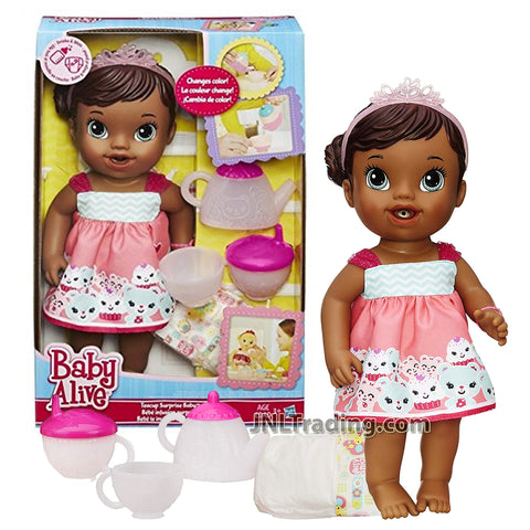 Year 2014 Baby Alive Series 12 Inch Doll Set - Teacup Surprise Baby (African American Version) with Tiara, Teapot, Cup. Sippy Cup and Diaper