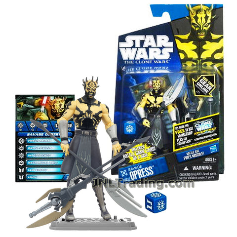 Star Wars Year 2011 Galactic Battle Game The Clone Wars Series 4 Inch Tall Figure - SAVAGE OPRESS CW55 with Halberd, Battle Axe with Missile, Battle Game Card, Die and Display Base