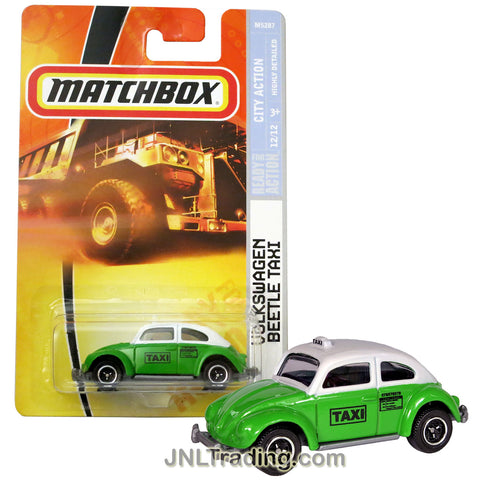 Matchbox Year 2007 City Action Series 1:64 Scale Die Cast Metal Vehicle #56 - Green Color VOLKSWAGEN BEETLE TAXI with White Top M5287