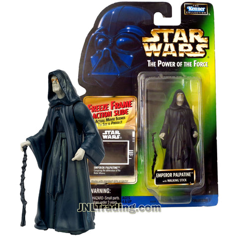 Star Wars Year 1997 Power of The Force Series 4 Inch Tall Figure - EMPEROR PALPATINE with Walking Stick and Freeze Frame Action Slide