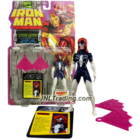 ToyBiz Year 1994 Marvel Comics IRON MAN Series 5 Inch Tall Action Figure : SPIDER-WOMAN with Psionic Web Hurling Action Plus Data Card