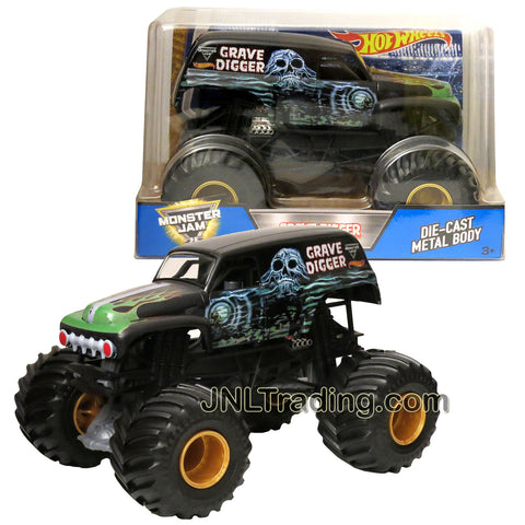 Hot Wheels Year 2017 Monster Jam 1:24 Scale Die Cast Metal Body Official Monster Truck Series - GRAVE DIGGER DWP13 with Monster Tires, Working Suspension and 4 Wheel Steering