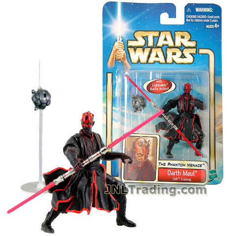 Star Wars Year 2002 The Phantom Menace 4 Inch Tall Figure #42 - Sith Training DARTH MAUL with Sith Lightsaber and Probe Droid with Stand