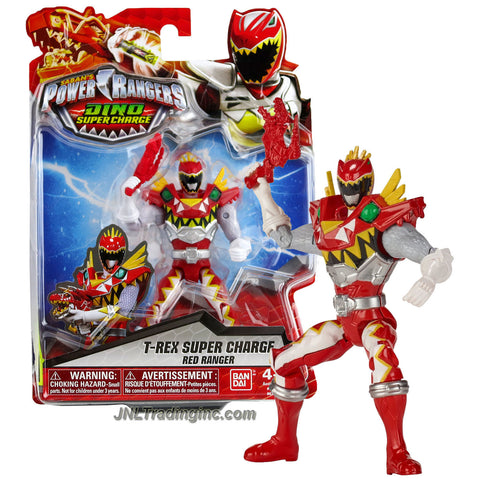 Bandai Year 2015 Saban's Power Rangers Dino Super Charge Series 5 Inch Tall Action Figure : T-REX SUPER CHARGE RED RANGER with Blaster