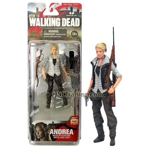 Year 2013 AMC TV Series Walking Dead 4-1/2 Inch Tall Figure - ANDREA with Pitchfork, Rifle, Removable Vest and Gun