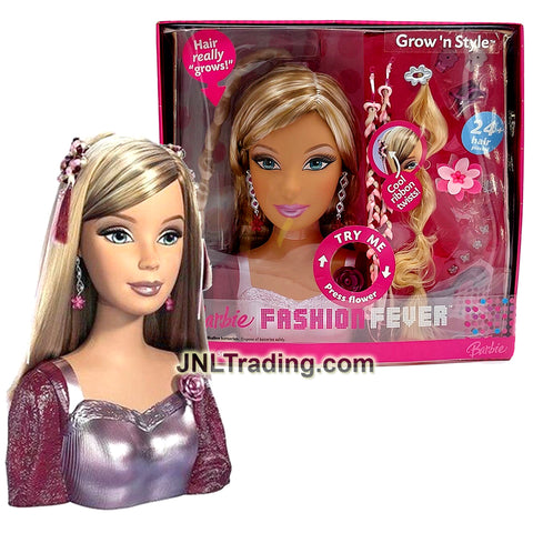 Year 2006 Barbie Fashion Fever 12 Inch Tall GROW 'N STYLE Styling Head with 24+ Hair Pieces Accessories