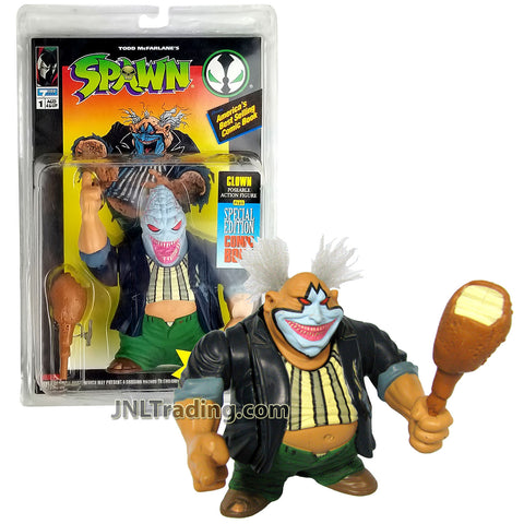 Year 1994 McFarlane Toys Spawn Series 5 Inch Tall Figure - CLOWN with Head Changeable to Violator Monster Head, Turkey Leg Club and Special Edition Comic Book