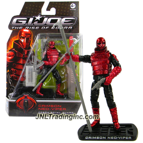 Hasbro Year 2009 G.I. JOE Movie "The Rise of Cobra" Series 4 Inch Tall Action Figure - Cobra Royal Guard CRIMSON NEO VIPER with Spike Spear, 2 Hatchets, Machete, Elecromagnetic Rifle, Coral Snake with Container, Missile Launcher with 1 Missile and Display Base