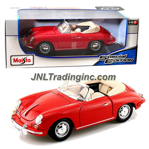 Maisto Special Edition Series 1:18 Scale Die Cast Car - Red Roadster 1961 PORSCHE 356B CABRIOLET with Display Base (Car Dimension: 9" x 3-1/2" x 3")