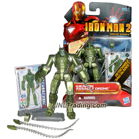Hasbro Year 2010 Iron Man 2 Movie Series 4 Inch Tall Figure #16 - WEAPON ASSAULT DRONE with Saw Blades, Whip, Extra Head, Display Base & 3 Armor Card