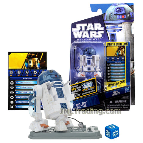 Star Wars Year 2011 Galactic Battle Game The Clone Wars Series 2-1/2 Inch Tall Figure : R2-D2 CW27 with Hidden Gadgets, Rope Hook, Battle Game Card, Die and Display Base