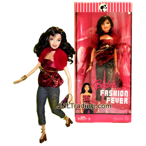 Year 2007 Barbie Fashion Fever Series 12 Inch Doll Set - Asian Model RAQUELLE L3332 in Red Velvet Tops with Bangles, Earrings, Sunglasses and Purse