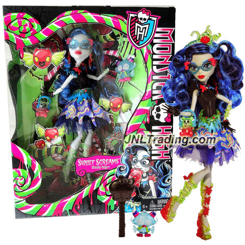 Mattel Year 2014 Monster High "Sweet Screams" Series 11 Inch Doll Set - GHOULIA YELPS "Daughter of the Zombies" (BHN00) with Purse, Candy Pet Owl, Hairbrush and Display Stand