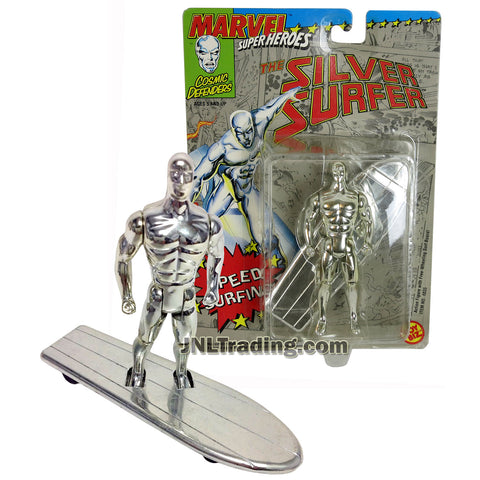 Marvel Year 1992 Super Heroes Cosmic Defenders Series 5 Inch Tall Figure - SILVER SURFER with Free-Wheeling Surfboard