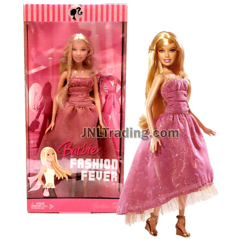 Year 2007 Barbie Fashion Fever Series 12 Inch Doll Set - BARBIE in Elegant Pink Dress with Heart Shaped Purse and High Heel Shoes