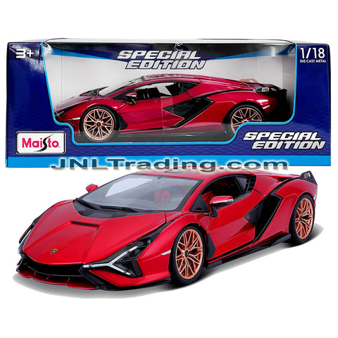 Maisto Special Edition Series 1:18 Scale Die Cast Car - Red Hybrid Sports Coupe LAMBORGHINI SIAN FKP 37 with Display Base