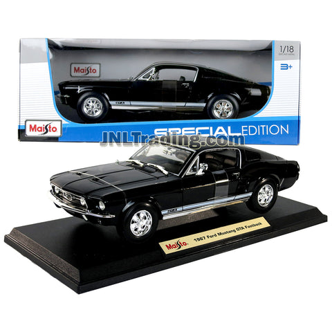 Maisto Special Edition Series 1:18 Scale Die Cast Car - Black Color Classic Coupe 1967 FORD MUSTANG GTA FASTBACK w/ Display Base (Dimension: 10" x 3-1/2" x 3")