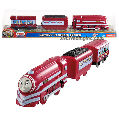 Fisher Price Year 2013 Thomas and Friends As Seen On "King of the Railway" DVD Series Trackmaster Motorized Railway Battery Powered Tank Engine 3 Pack Train Set - CAITLIN'S PASSENGER EXPRESS (Y3348) with Coal Car and Passenger Car